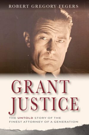 A man in suit and tie with the words " grant justice " written above him.