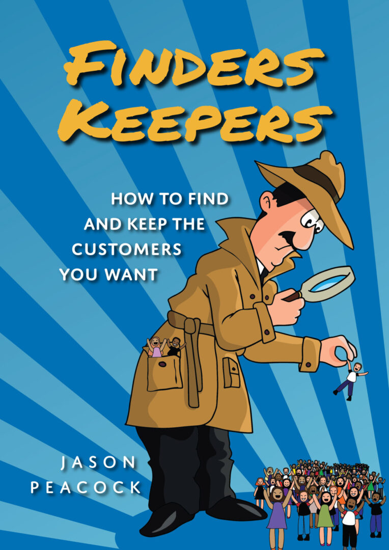 A book cover with a man holding a magnifying glass.