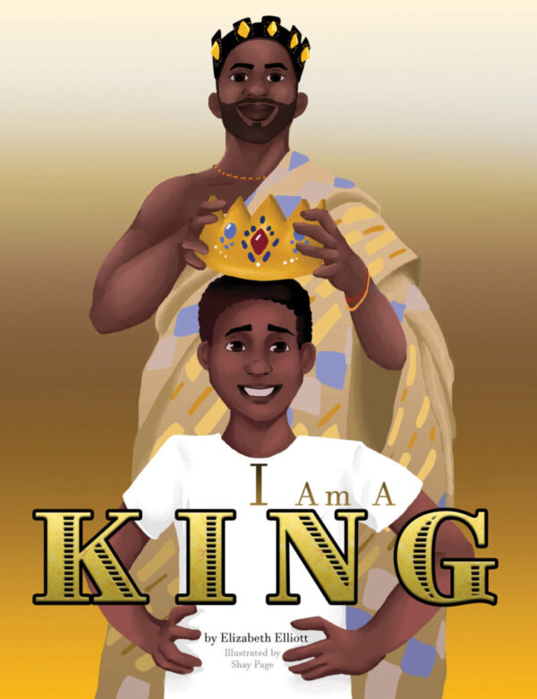 A man is holding a crown and standing next to a boy.