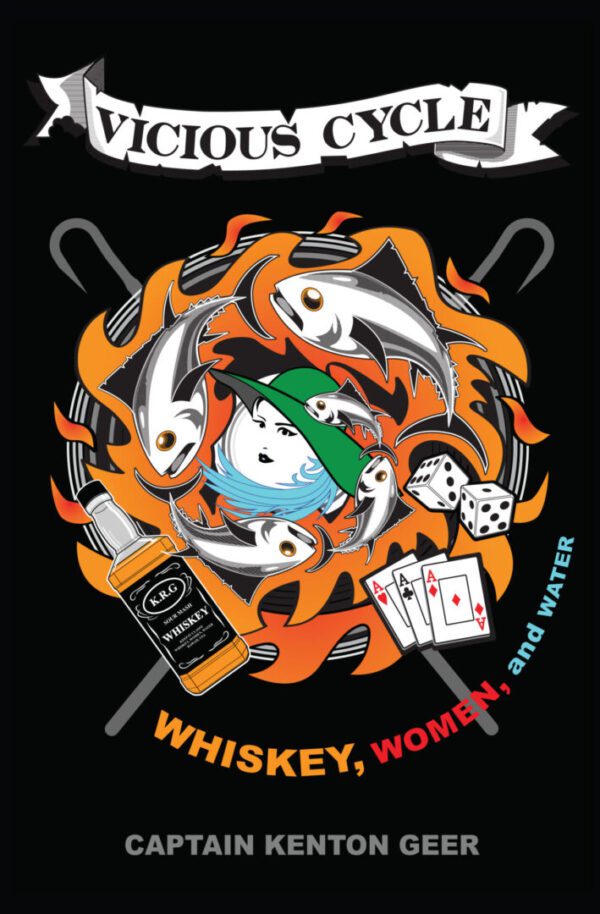 A poster of a person playing cards and drinking whiskey.