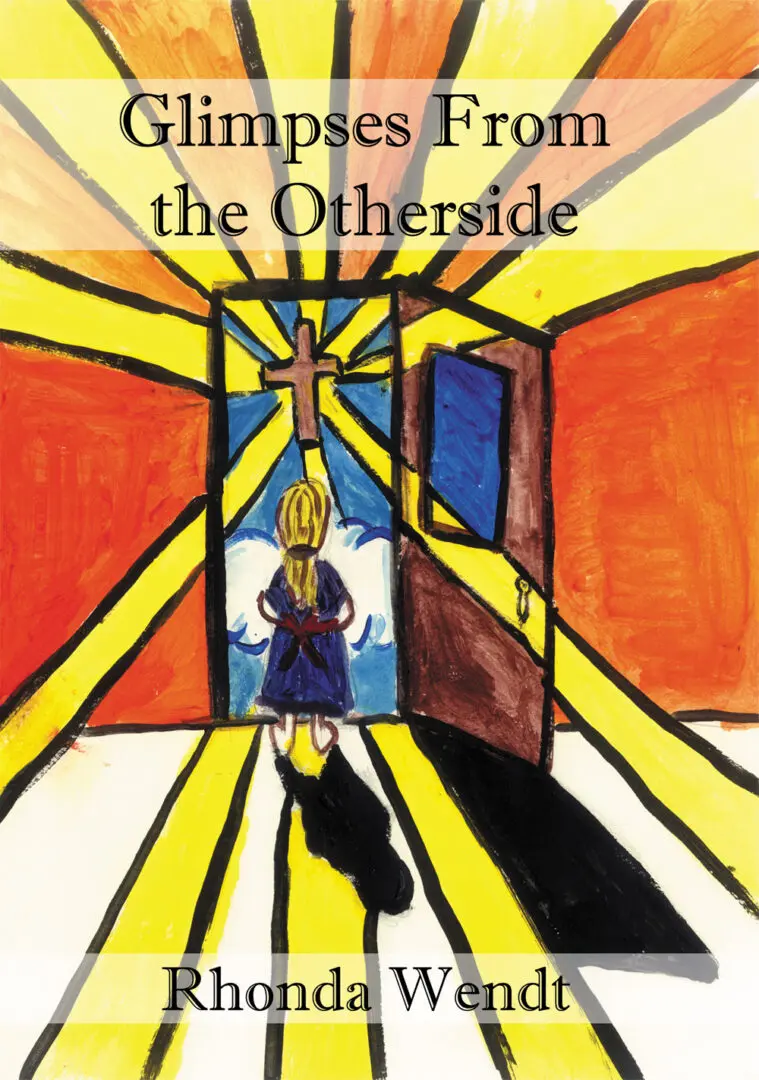 Abstract book cover depicting light emanating from a cross in a window, titled "Glimpses from the Otherside" by Rhonda Wendt.