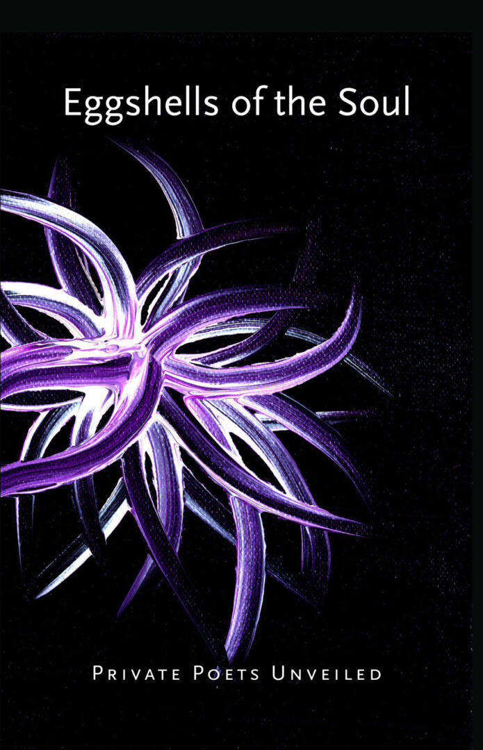 A purple and white flower with black background