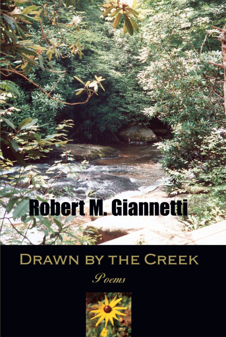 A book cover titled "Drawn by the Creek (New Printing 2011)" featuring a photograph of a tranquil forest creek surrounded by foliage.