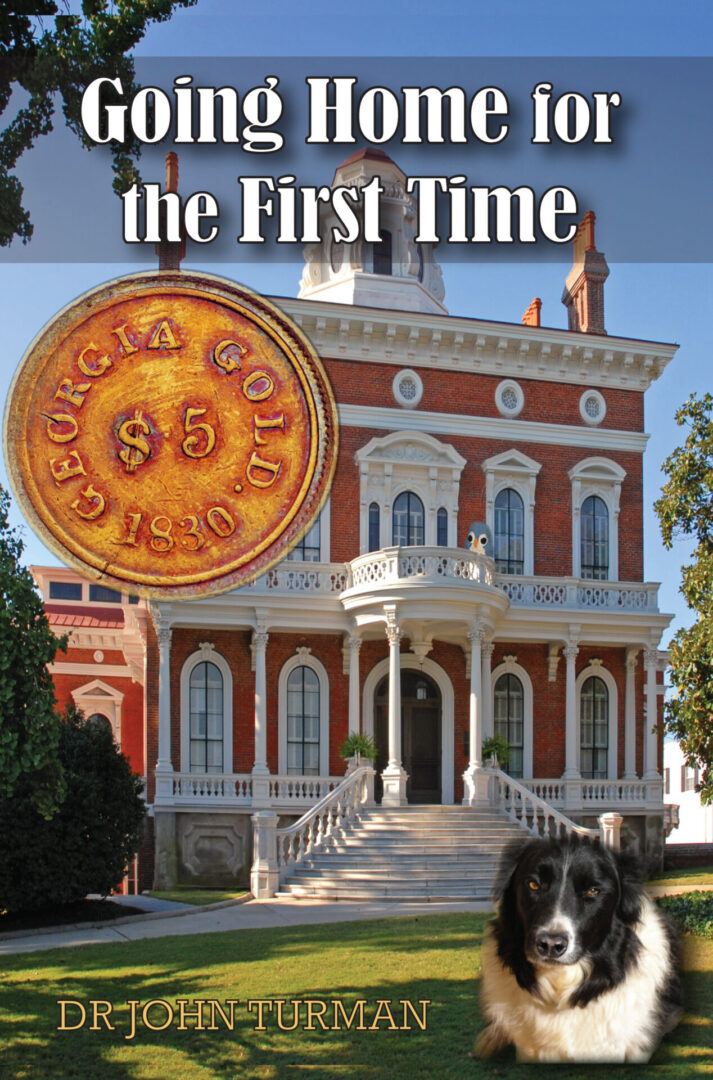 A picture of the front of a house with a coin on it.