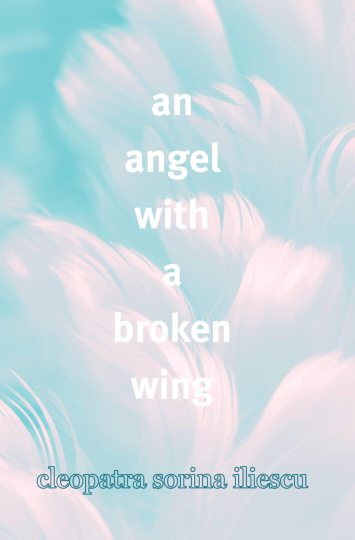 A pink and blue background with the words " an angel with a broken wing ".