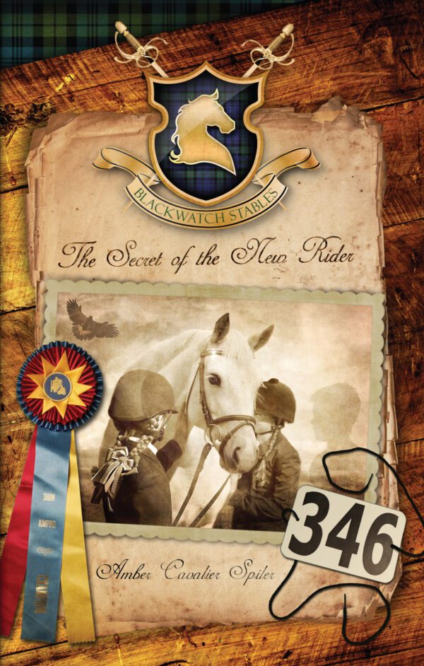 A promotional poster for "The Secret of the New Rider" featuring a vintage design with images of a white horse, riders, a ribbon, and an emblem.