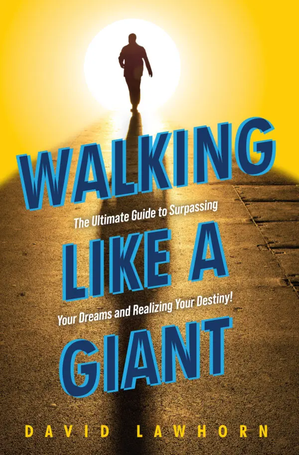 Book cover featuring "Walking Like a Giant" with a silhouette of a person walking on a sunlit path.