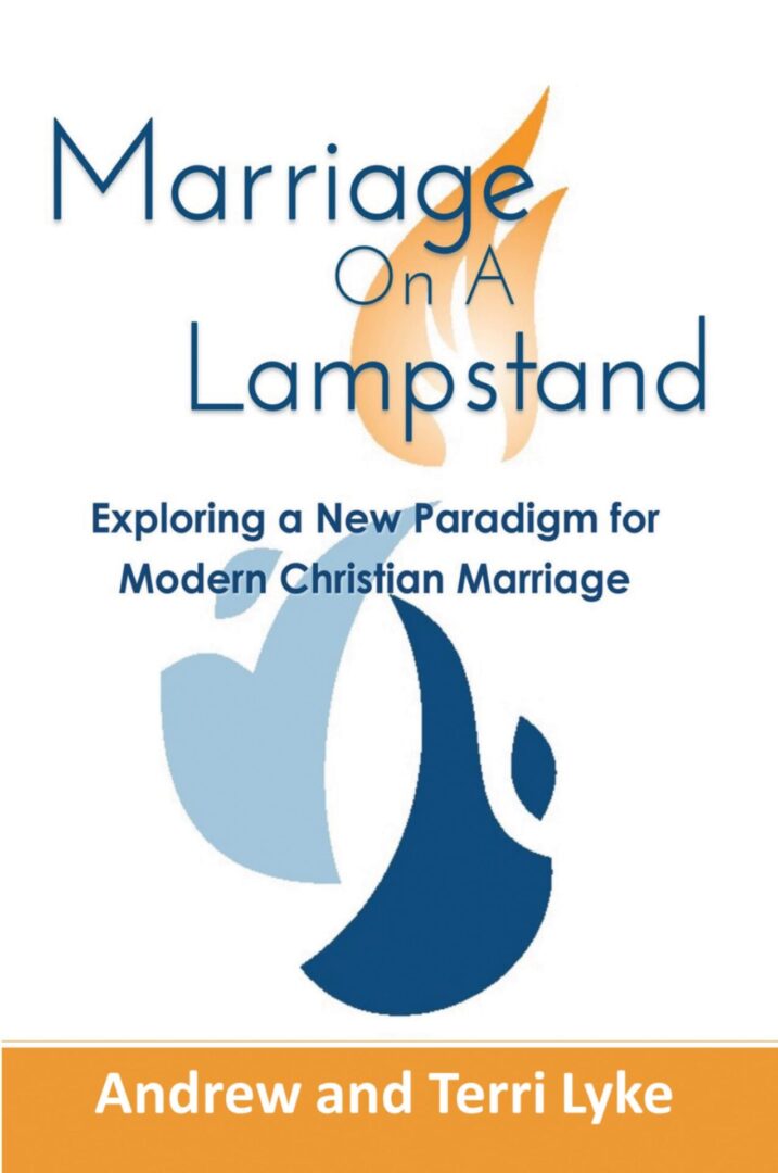 Sentence with Product Name: Marriage On A Lampstand, by Andrew and Terri Lyke, featuring abstract graphic art with blue and orange elements.