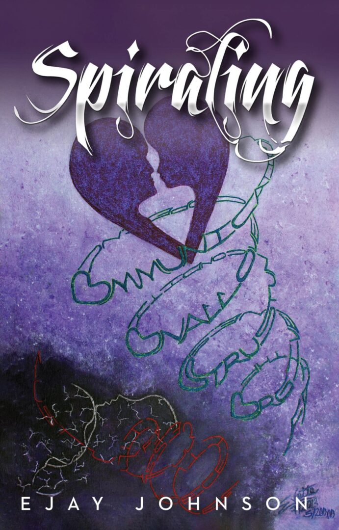 A graphic image featuring a heart entwined with spiraling lines against a purple background, with the word "Spiraling - 2nd Edition" written above and "ejay johnson" written below.