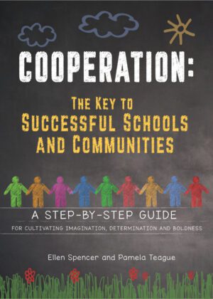 Cover of a guidebook titled 'Cooperation - Step-by-Step Guide' featuring colorful paper chain figures and chalk-style text.