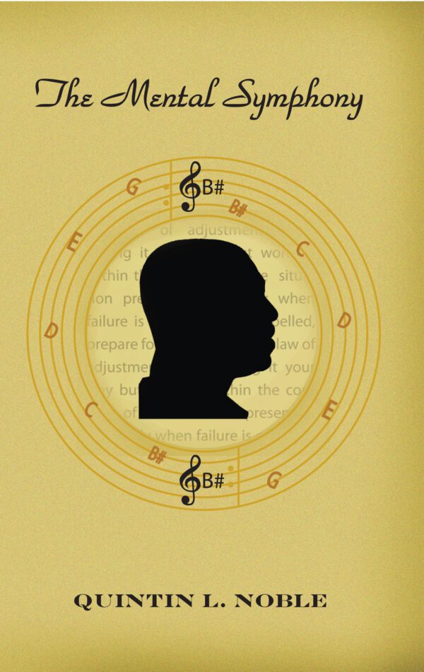 Silhouette of a person's profile against a musical staff background with the title "The Mental Symphony" above.