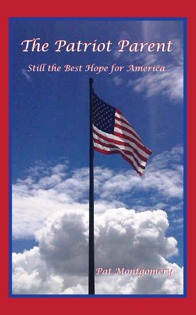 A book cover titled "The Patriot Parent" featuring an American flag on a flagpole against a cloudy sky.