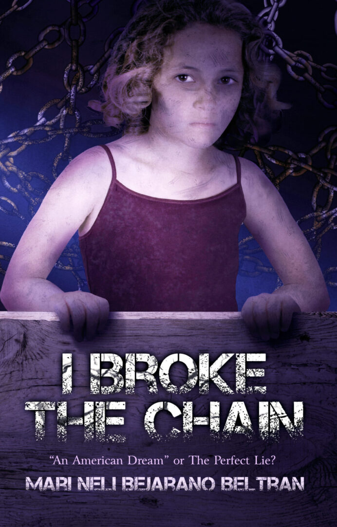 A girl with an intense gaze standing behind a wooden barrier with the product "I Broke the Chain" prominently displayed below her, and a subtitle questioning whether it's "the american dream" or "the perfect lie.