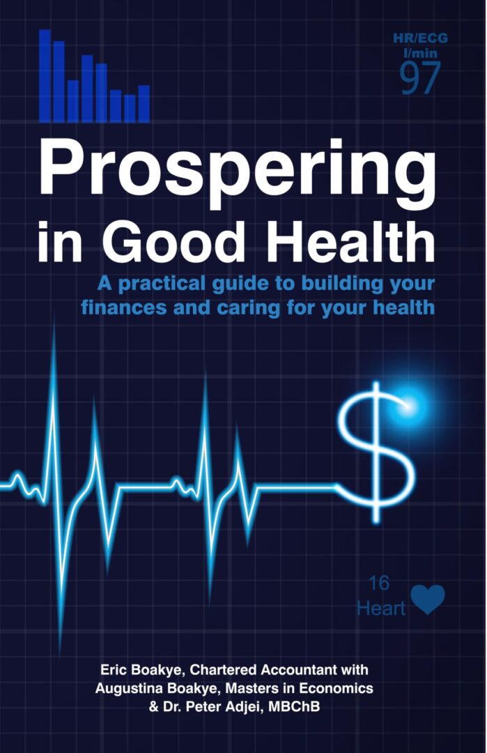 Book cover for "Prospering in Good Health" by Eric Boakye and Dr. Peter Adjei.