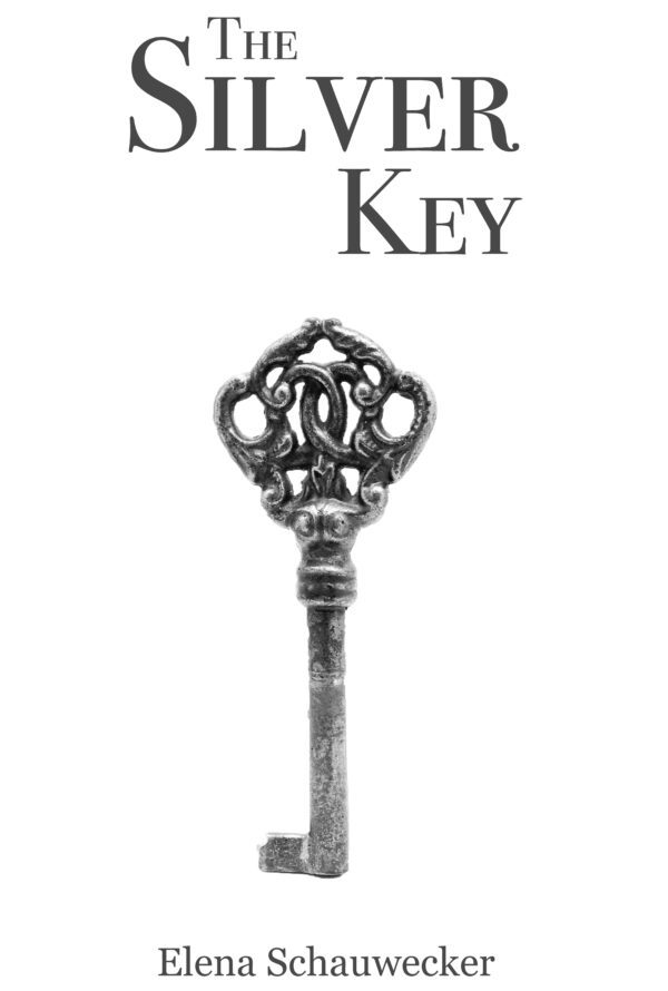 Book cover with a vintage key illustration titled 'The Silver Key: 2014 Young Writers Contest Winner' by Elena Schauweker.