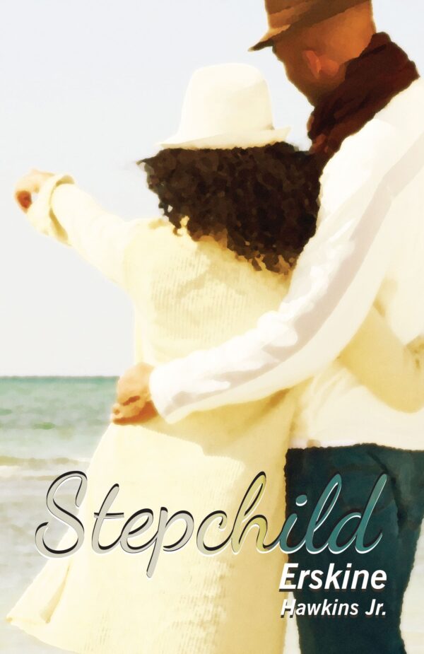 Two people standing on a beach, one pointing towards the horizon, with the title "Stepchild" by Erskine Hawkins Jr.