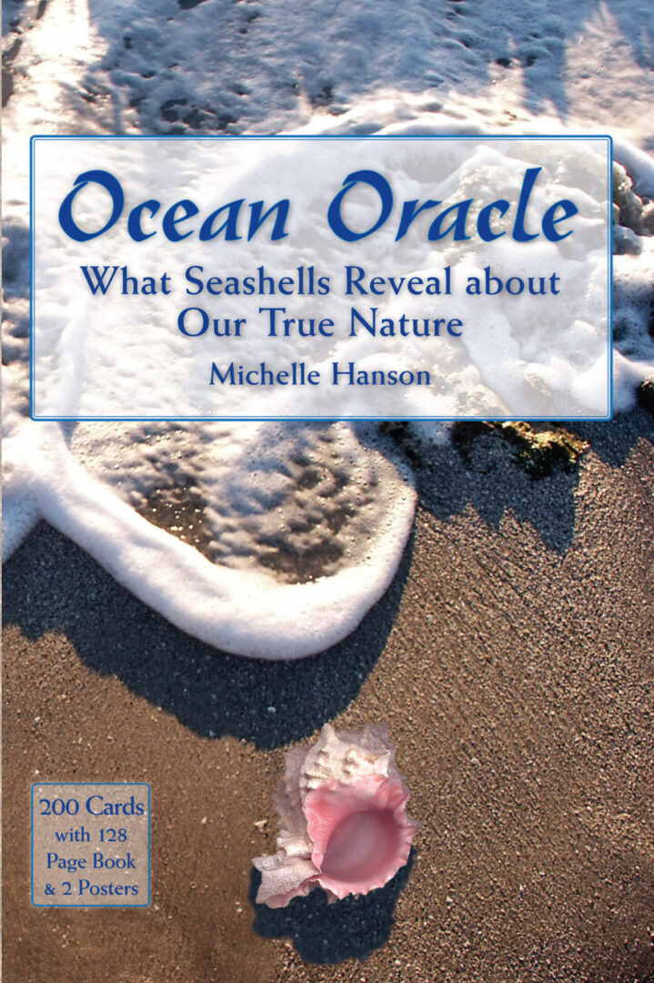 Cover of the Ocean Oracle Kit by Michelle Hanson featuring a seashell on the beach with waves approaching.