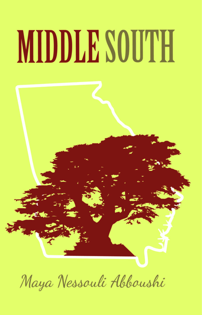 Book cover of Middle South featuring an outline of a geographical region with a tree and a silhouette of a face integrated into the design, set against a yellow background.