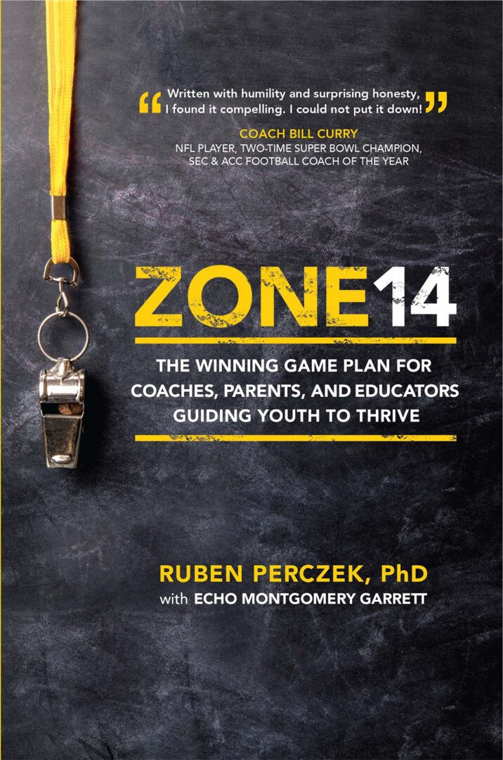 A Zone 14 book cover by Eben Pogany, featuring endorsements and a whistle hanging against a textured black background.