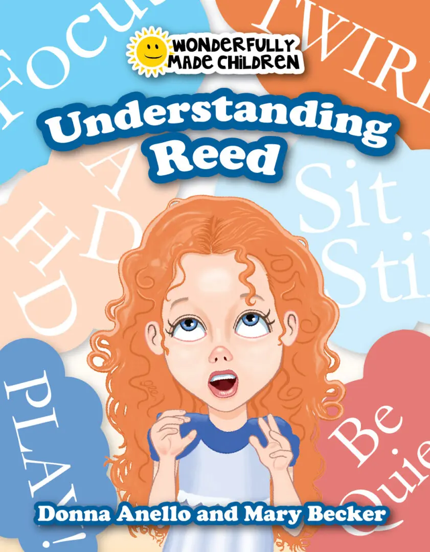 Illustrated book cover featuring a surprised young girl with red curly hair and the title "Understanding Reed" by Donna Aniello and Mary Becker.